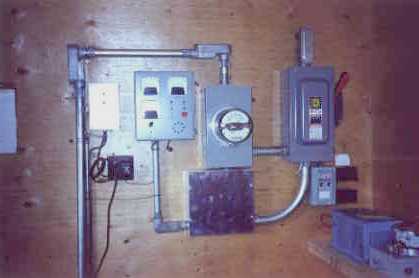 The turbine control and switch panels. automatic shut down in case of trouble is essential in most hydro installations.