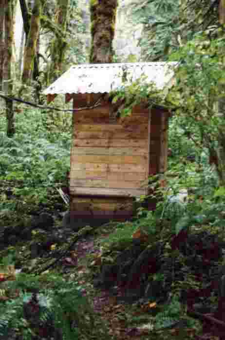 Example of a micro hydro power house which provides all the electrical energy needs of an outdoor base camp.