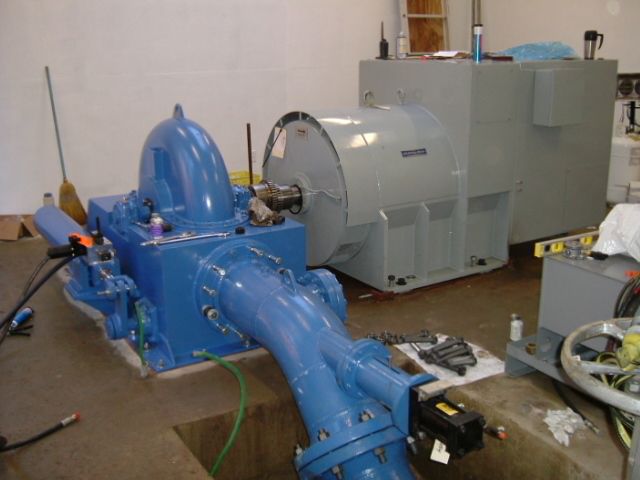 The turbine and generator during installation.