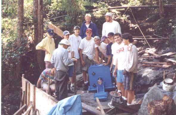 Installing the heavy turbine took a concentrated effort with willing helpers